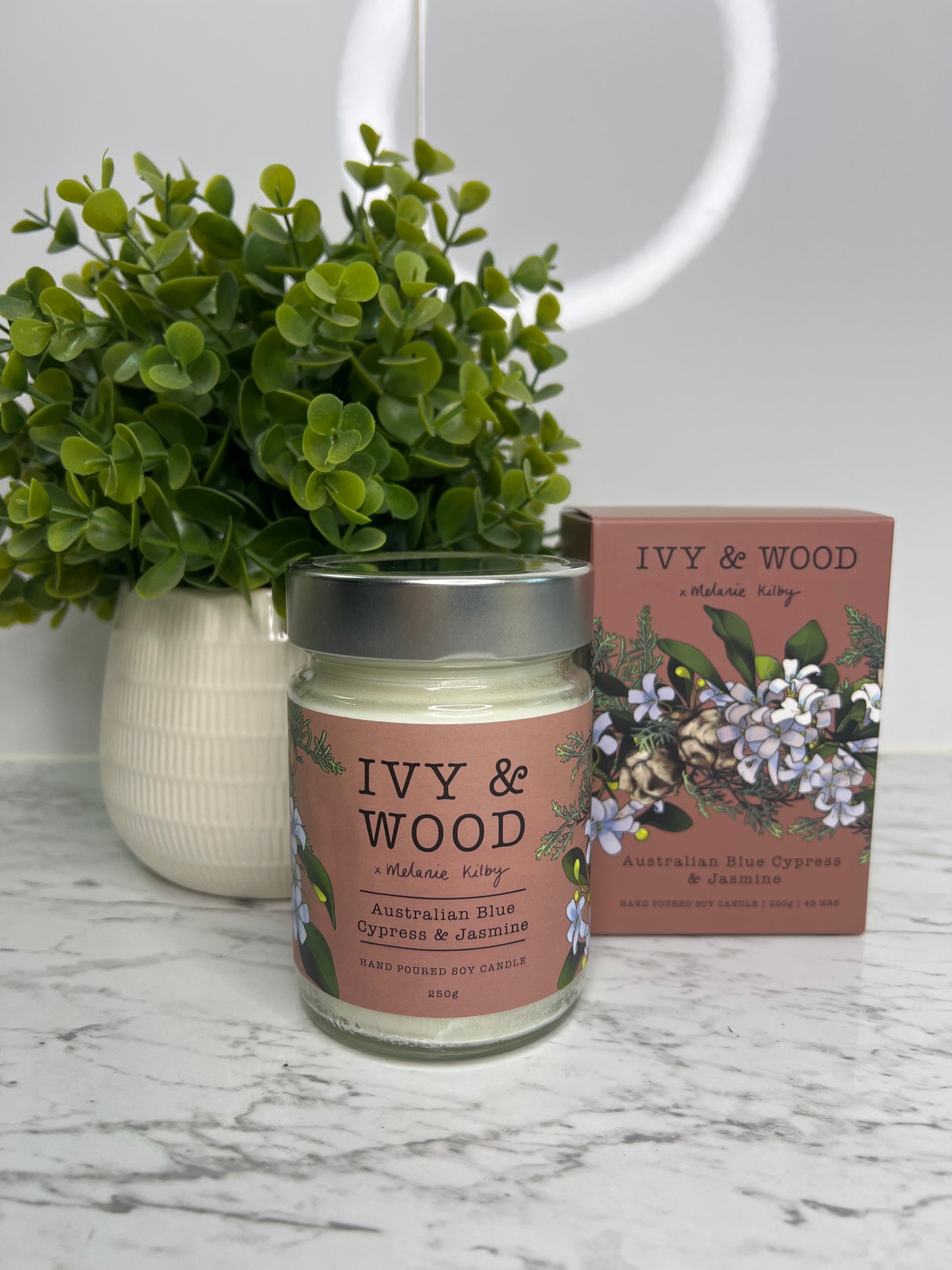 Australian Blue Cypress & Jasmine -Ivy & Wood Soy Candle 250g