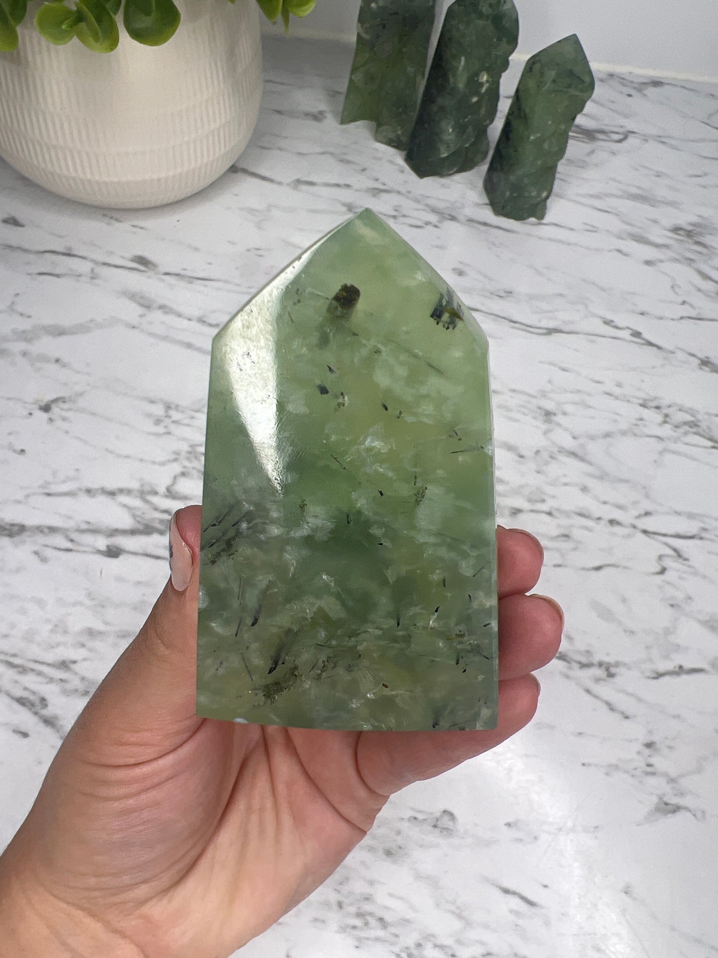Prehnite + Epidote Inclusions- Half Raw Tower