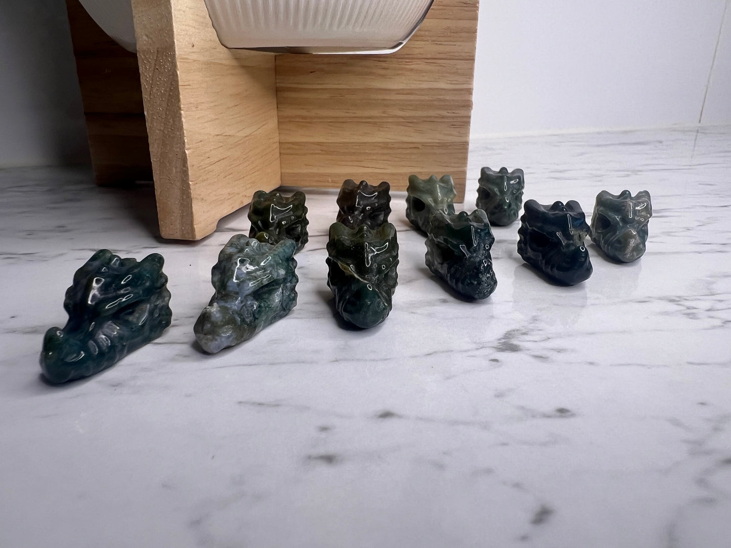 Moss Agate Dragon Carving- Mini