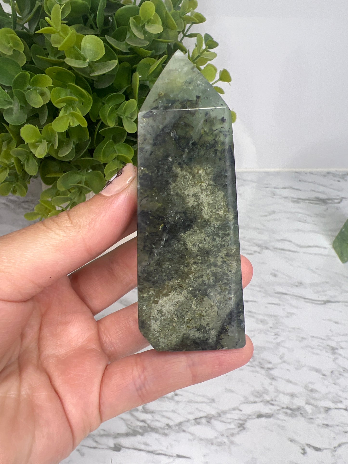 Prehnite + Epidote Inclusions- Half Raw Tower