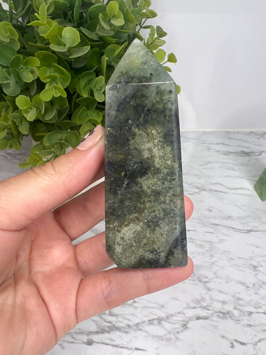 Prehnite + Epidote Inclusions- Half Raw Tower