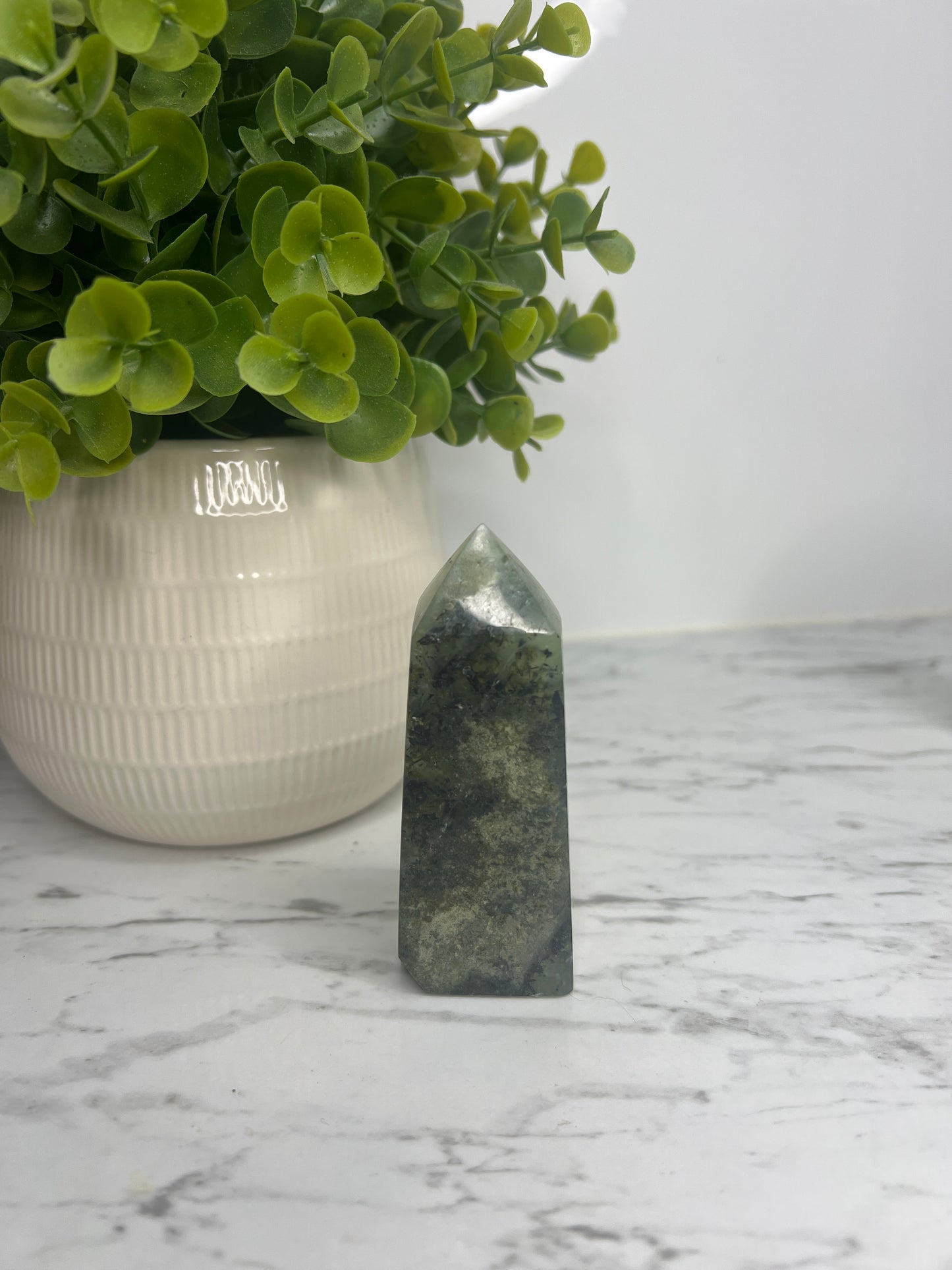 Prehnite + Epidote Inclusions- Half Raw Tower