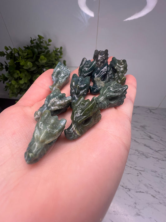Moss Agate Dragon Carving- Mini