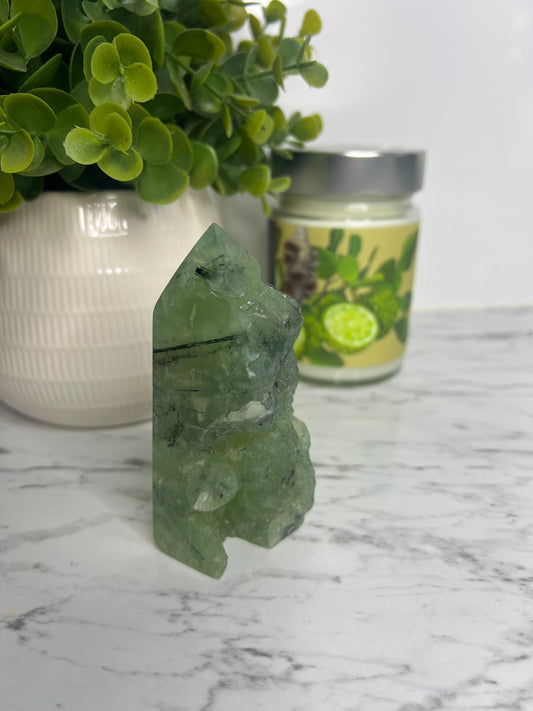 Prehnite + Epidote Inclusions- Half Raw Tower
