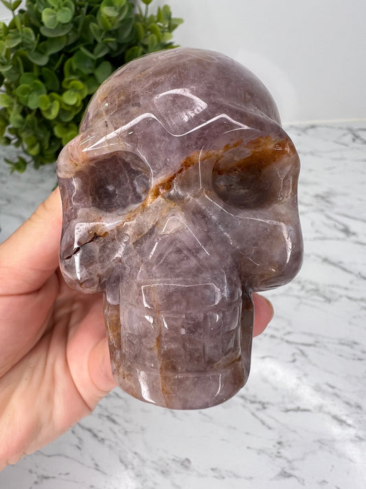 Crazy Lace Agate + Amethyst Skull