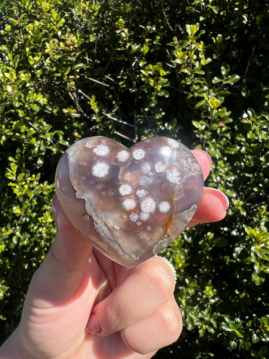 Black Flower Agate Heart