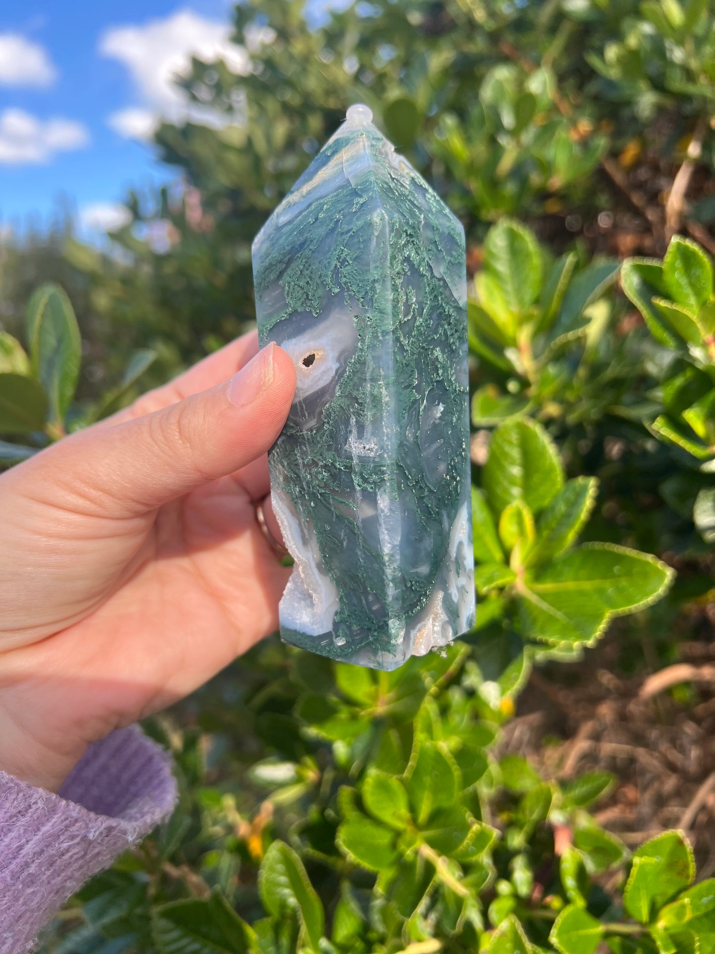 Druzy Moss Agate Tower