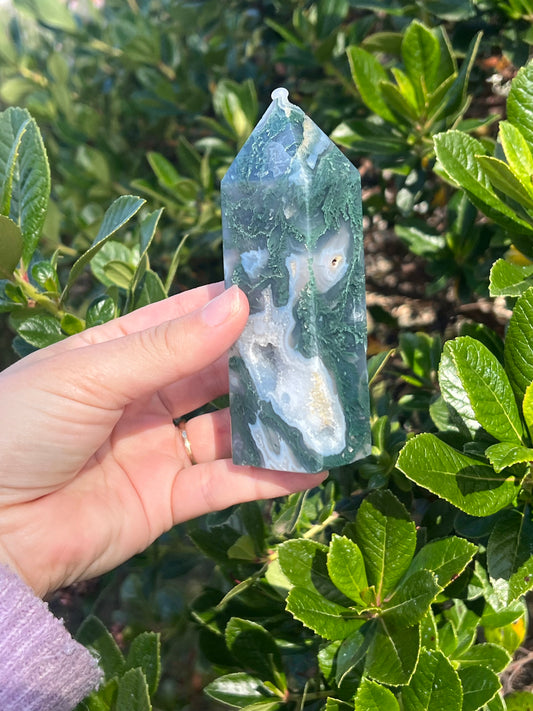 Druzy Moss Agate Tower