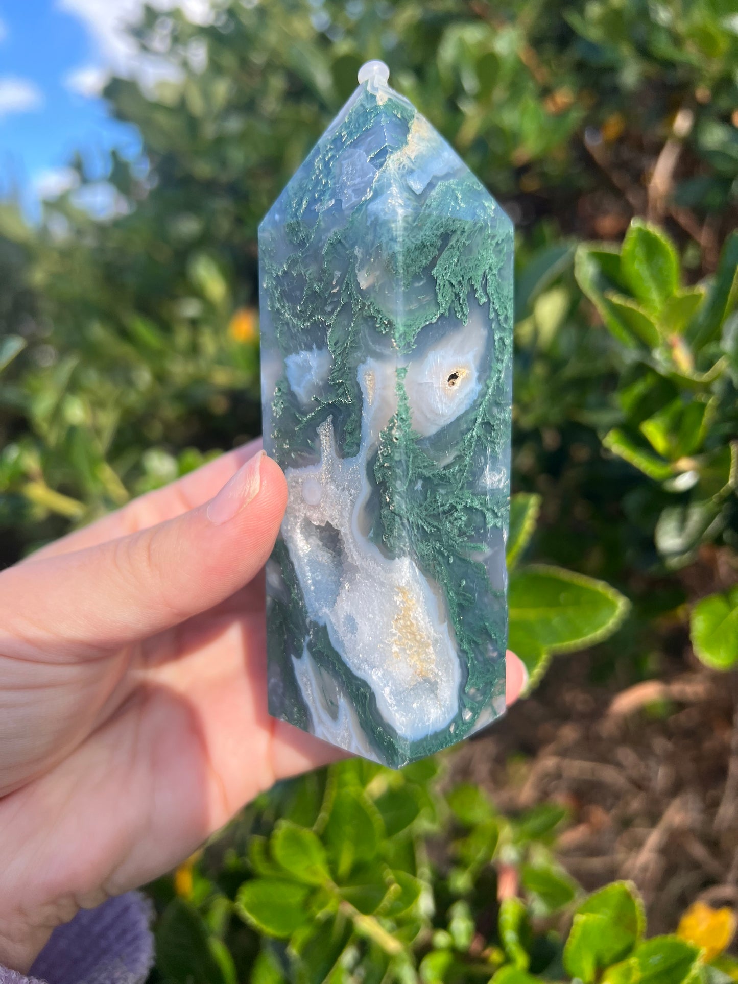 Druzy Moss Agate Tower
